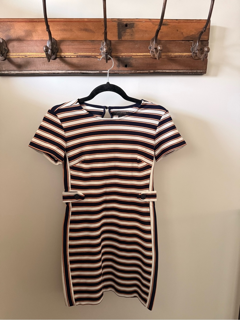 Banana Republic Navy, Cream & orange Striped Short Sleeve Sheath Dress